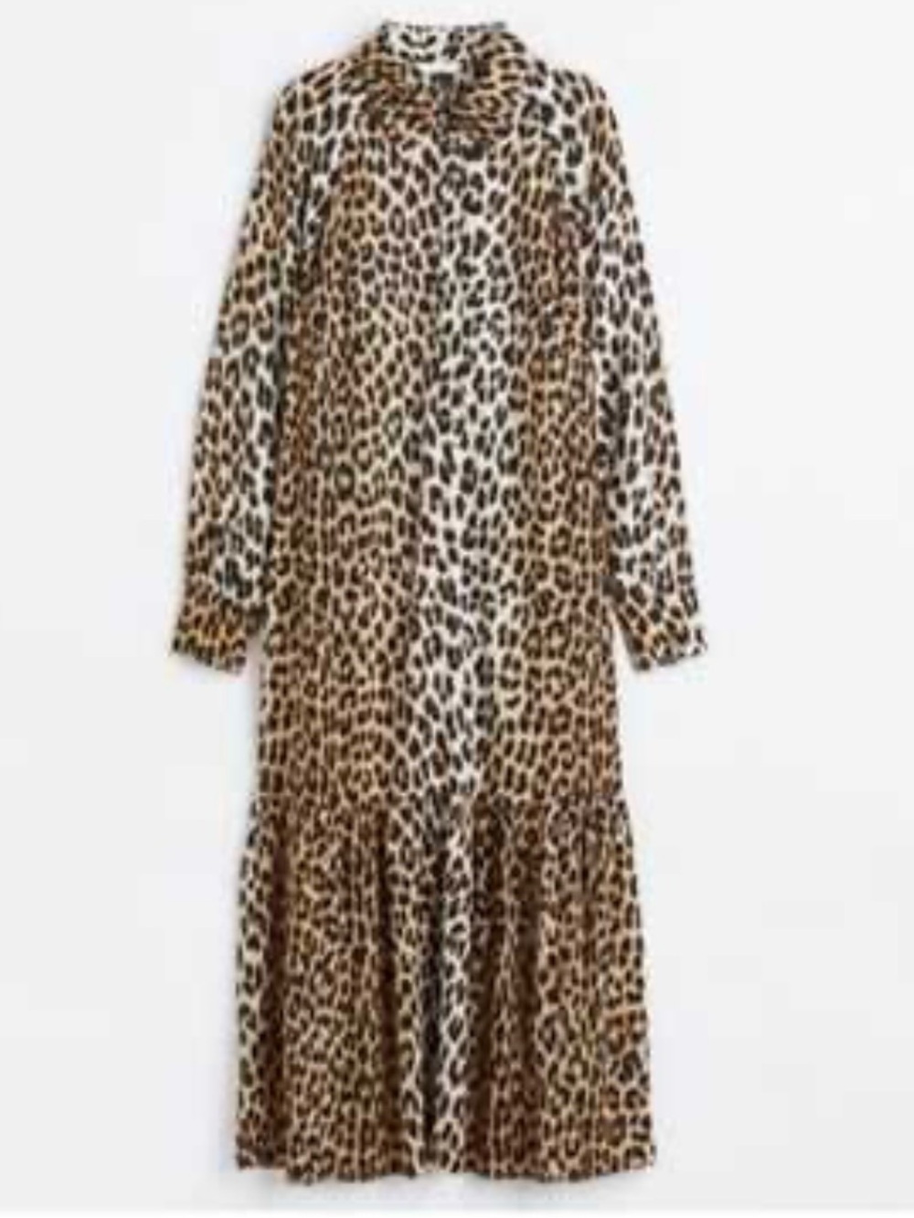H&M Leopard Print Tiered Midi Dress Longsleeve